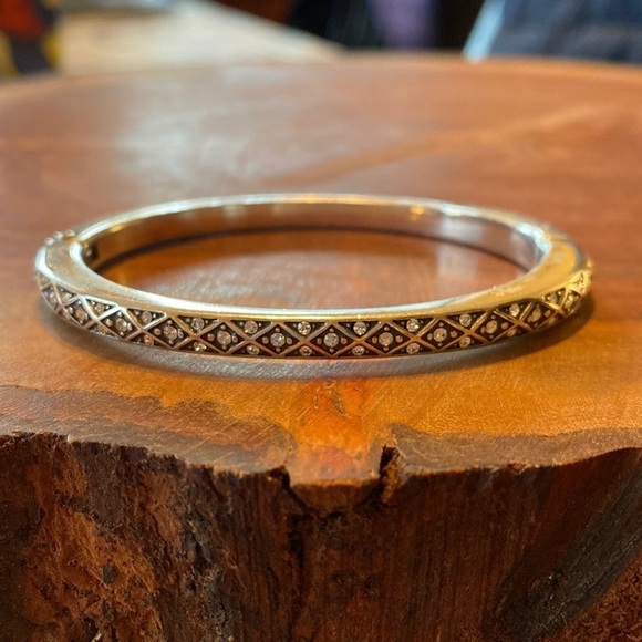 BRIGHTON vintage silver and inset crystal thin woven hinge clasp bangle Bracelet - Picture 1 of 6